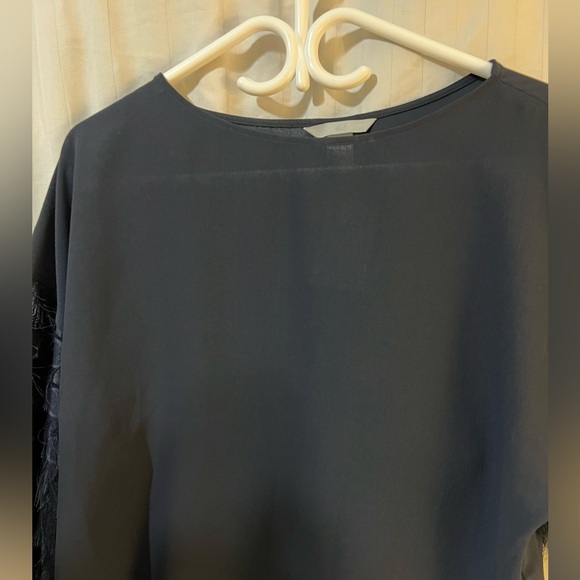H&M Classy Feminine Summer Feather Shoulder Dark Blue See-Through Blouse - Picture 7 of 10